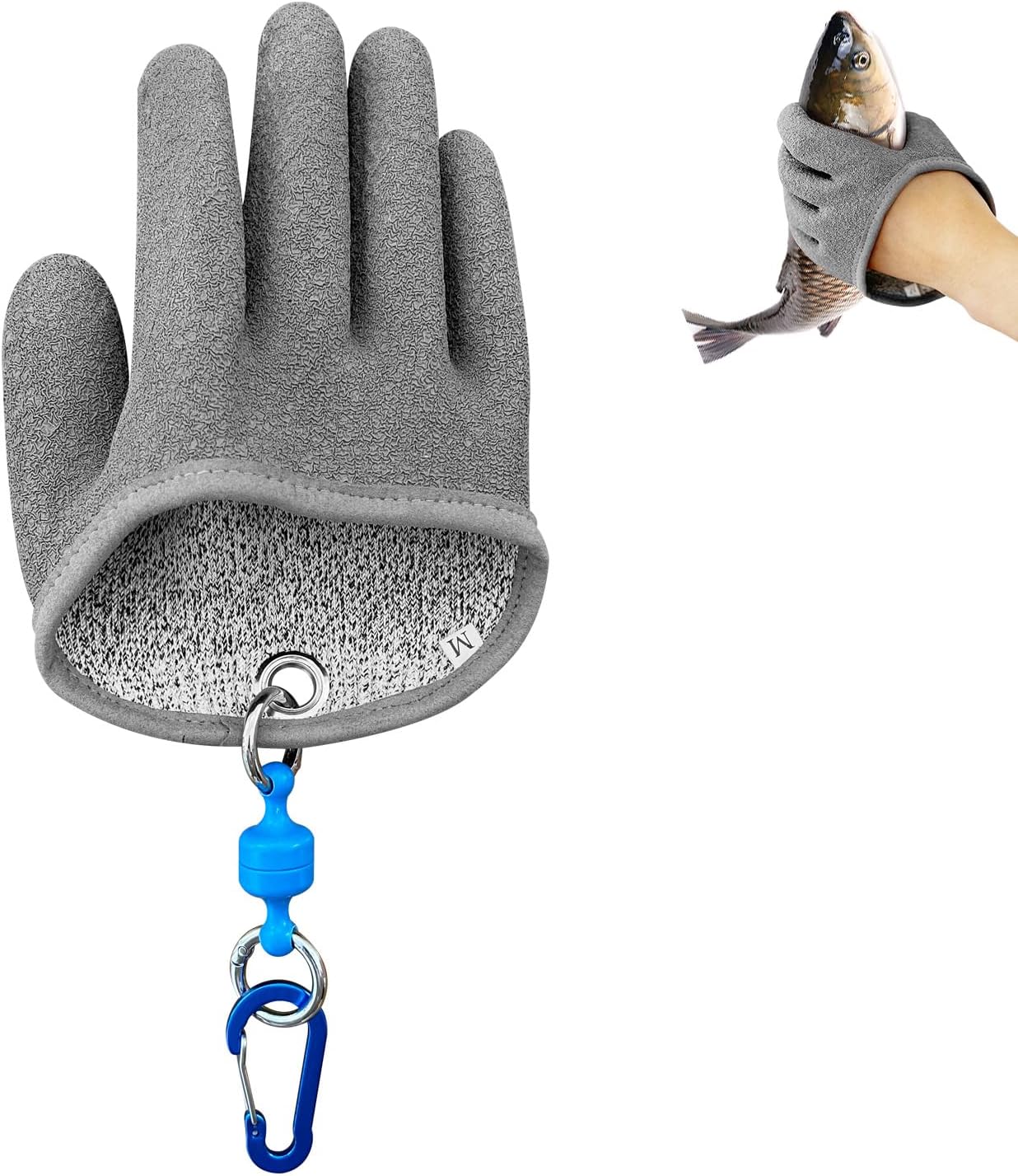 Fishing Glove for Men with Magnet Release, Puncture Resistant Fish Glove for Handling, Catching, Cleaning Right Hand Large
