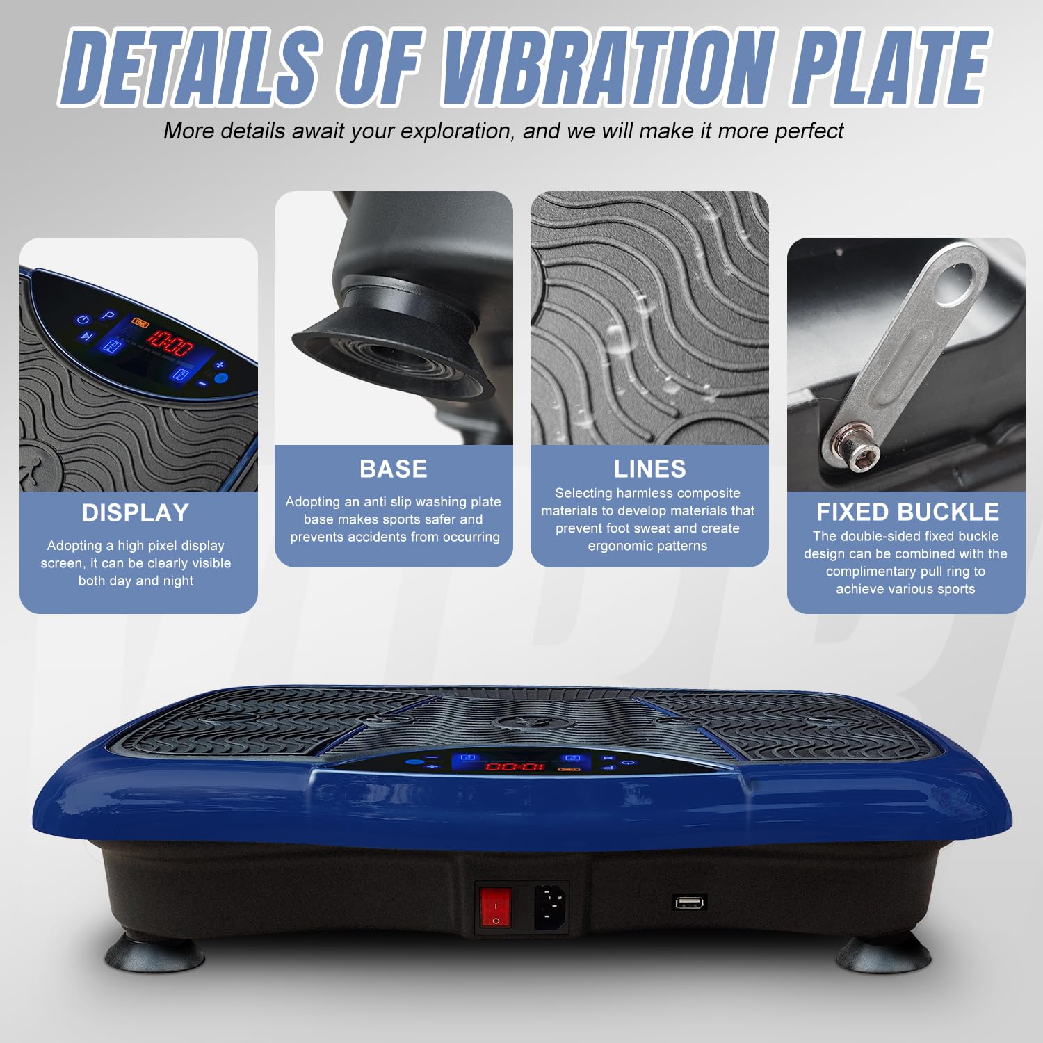 Piastra vibrante per allenamento di tutto il corpo, perdita di peso e fitness a casa con altoparlante Bluetooth, corda di resistenza, telecomando, 180 livelli, 5 programmi