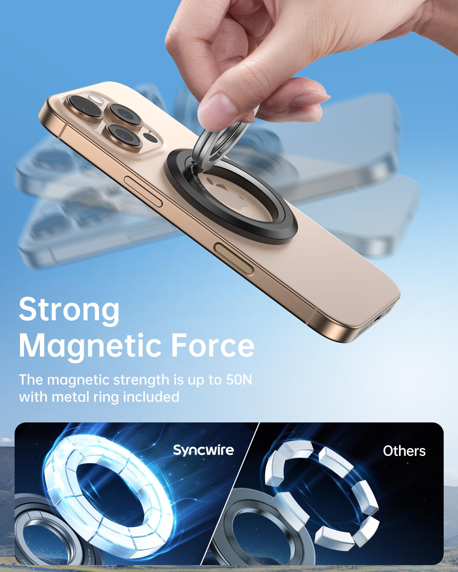 SYNCWIRE Supporto ad Anello Magnetico Cellulare per MagSafe [Confezione da 2] Rotazione a 360° Supporto Magnetico Bifacciale Compatibile con iPhone, Android, etc Accessori MagSafe