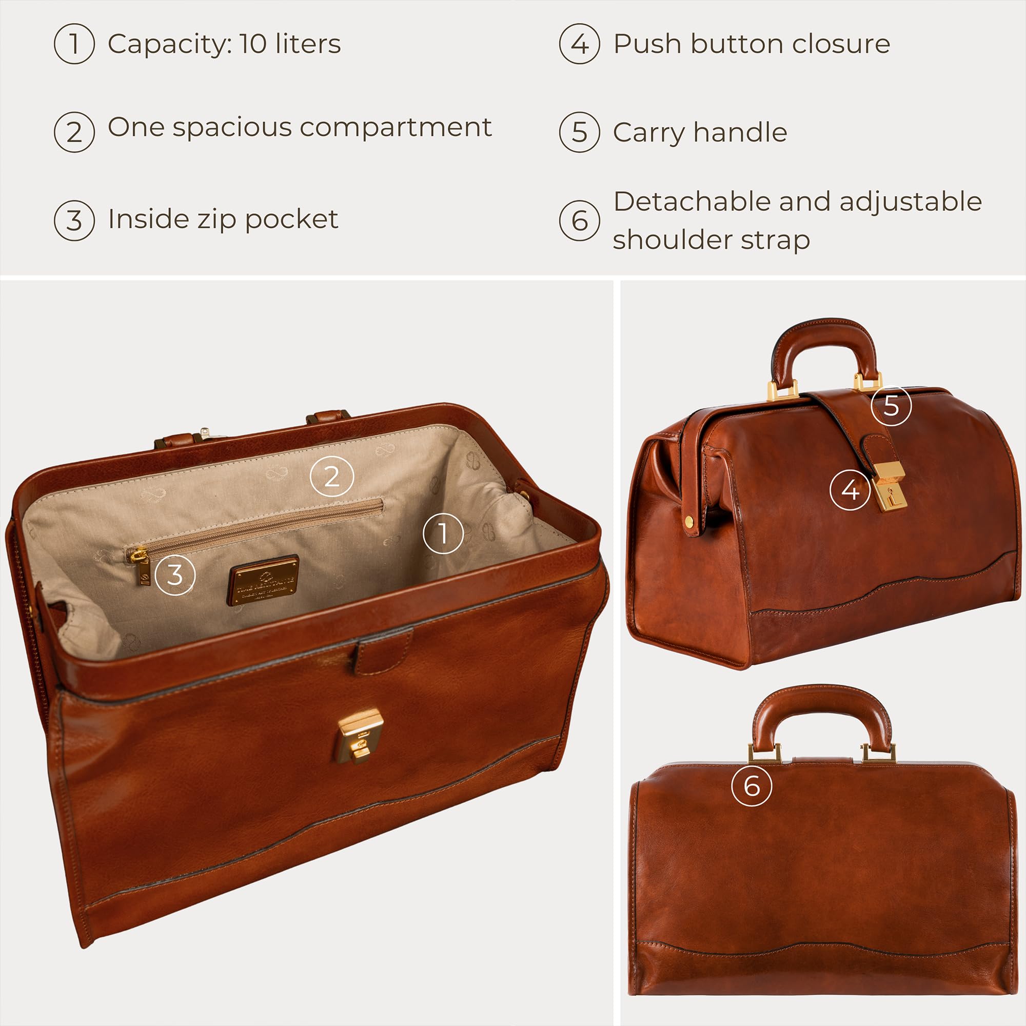 Time Resistance Bolso de Médico de Piel - Bolso de Mano de Piel Estilo Vintage - Maletín de Piel para Hombre y Mujer