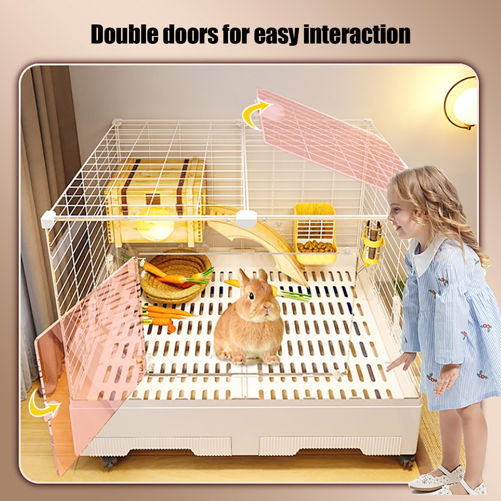 Conigliera da Interno, Box per Animali Domestici, Recinzione da Cortile Esterna Portatile, con fasciatoio a Doppio cassetto, con rulli, per Gattino/Cucciolo/porcellino d'India/Conigli/cricet