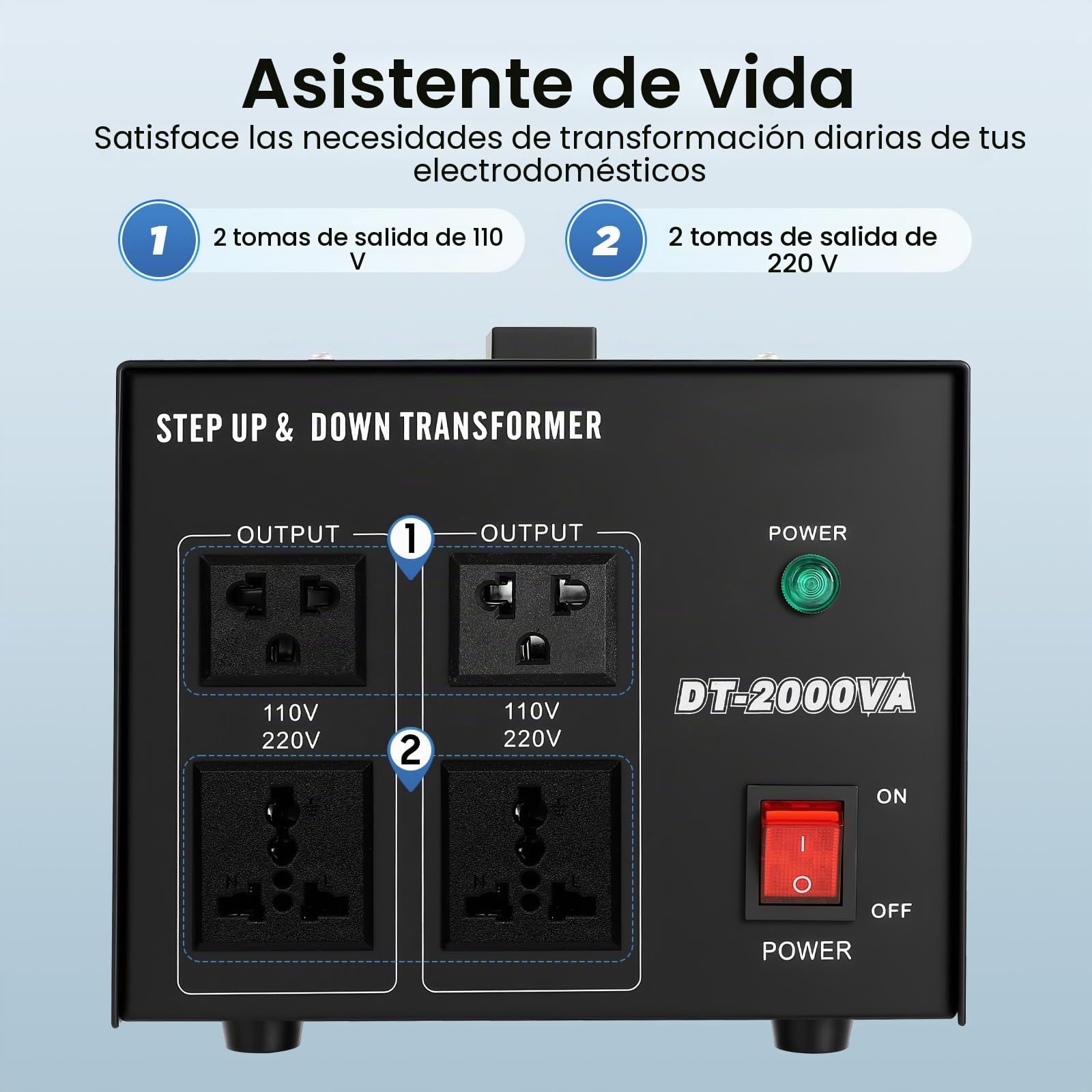 Transformador de voltaje 220 V a 110 V convertidor de voltaje step-up/down 2000 W, para aire acondicionado, frigorífico, lavadora, ordenador, TV, ventiladores eléctricos