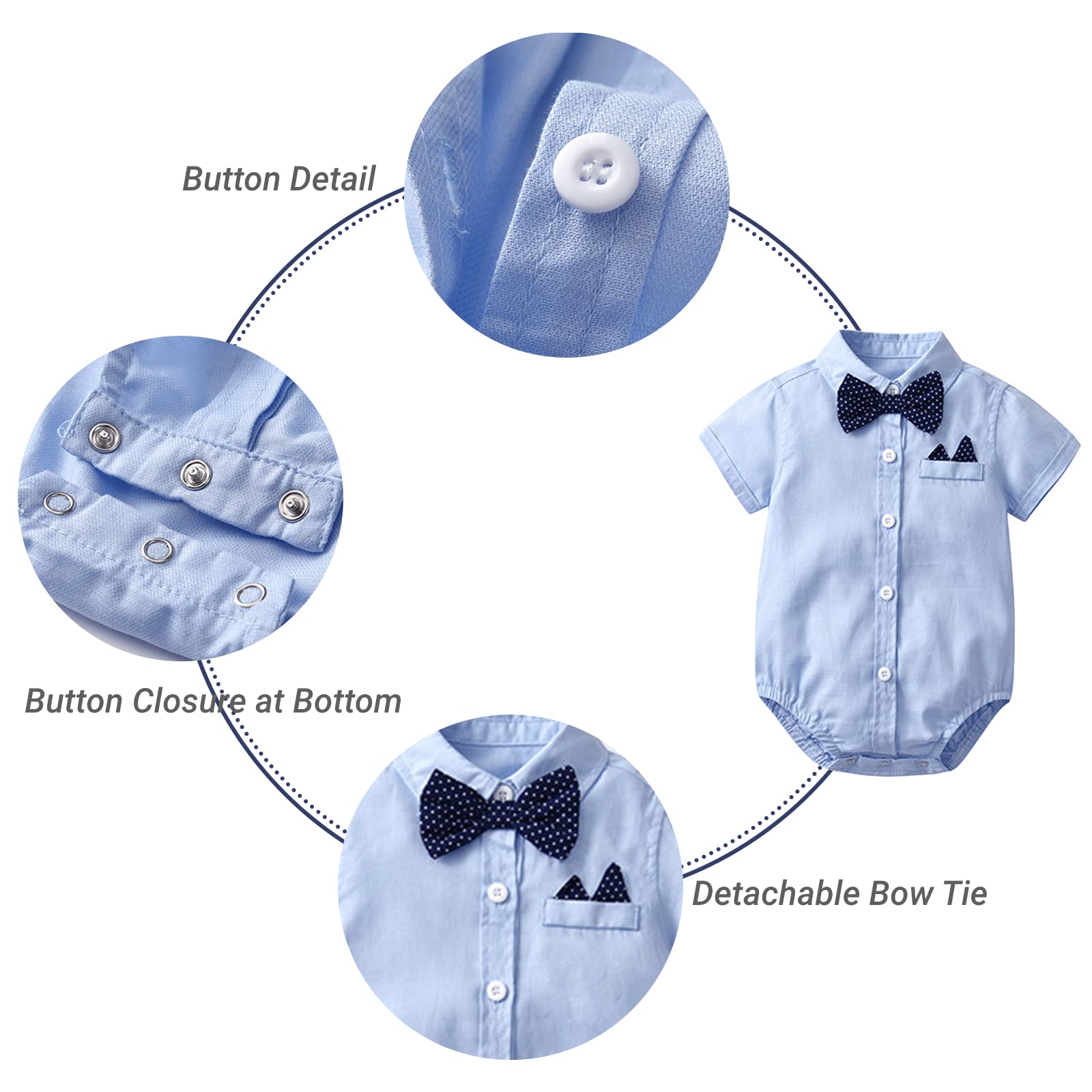 Volunboy Baby Jungen Anzug Set Bekleidung Hemd mit Fliege + Hosenträger Shorts Strampler Anzug