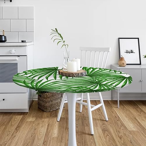 Vista 98 de cfpolar Mantel redondo ajustable de verano, hojas de palma tropical, borde elástico, mantel redondo lavable para uso en interiores y exteriores, se