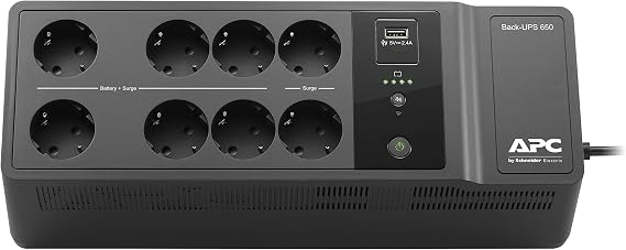 APC Back-UPS - BE650G2-GR - UPS 650VA, Black, (8 Outlets, Surge Protected, 1 USB Charging Port)