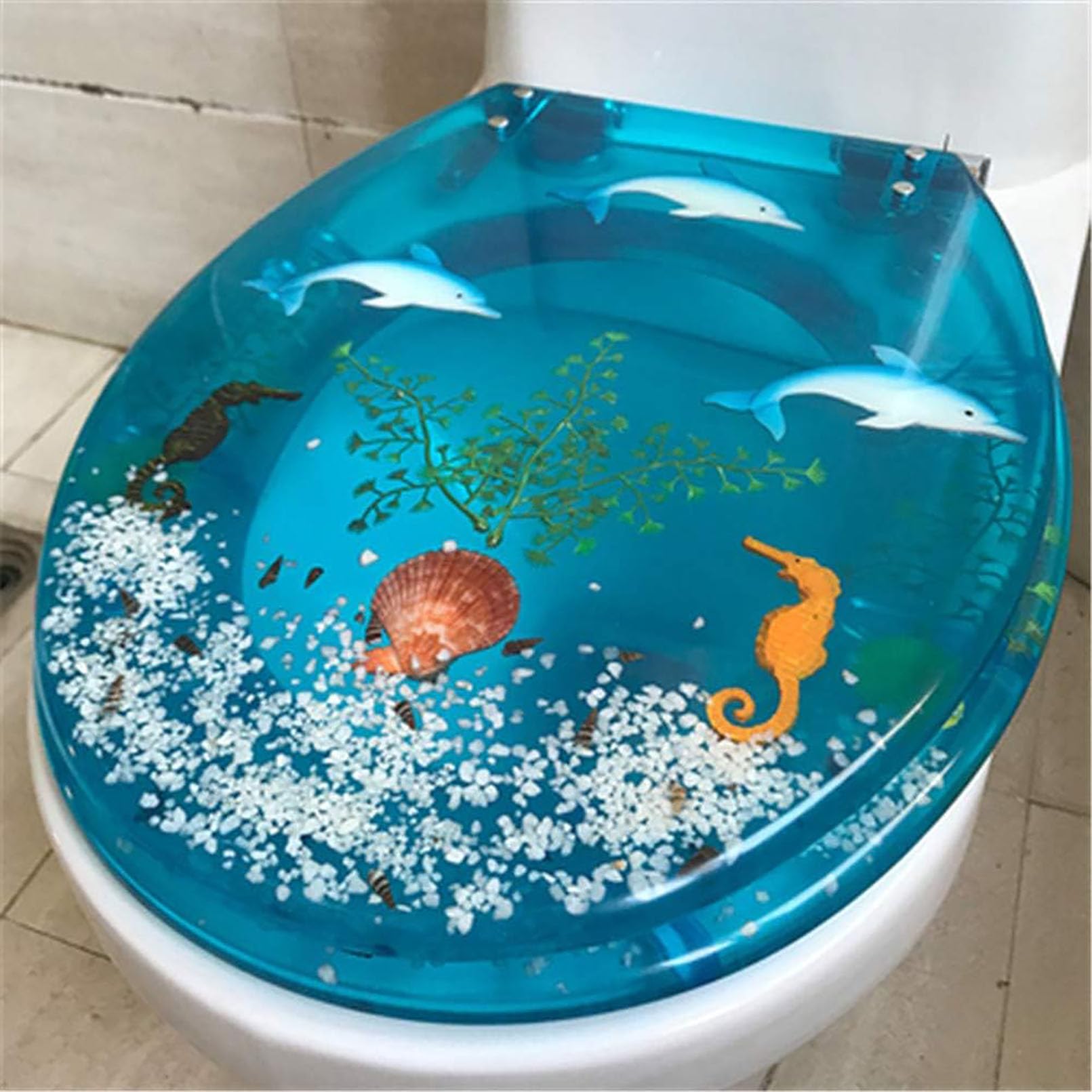 Toilet lid, Transparent Resin Mute Toilet Seat Universal U V O Shaped Soft Slow Close Hinge Stainless Steel Fittings(C)