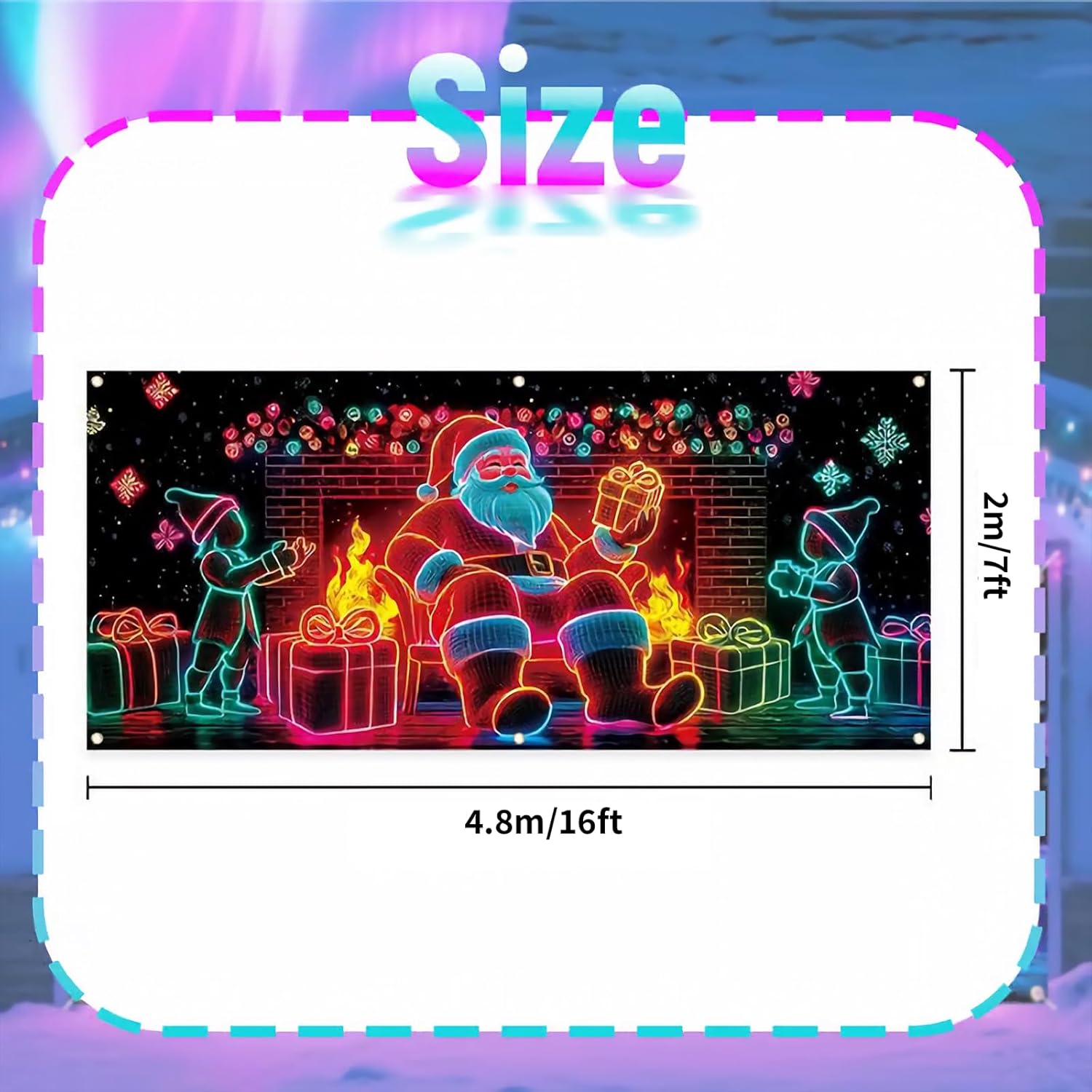 Christmas Garage Door Cover Banner 7X16ft UV Activated Christmas Garage Door Cover Large Glows in Dark 2D Flat Holiday Xmas Wall Decor Outdoor Lighted Garage Banner with Cartoon Santa Elf (7×16ft, A)