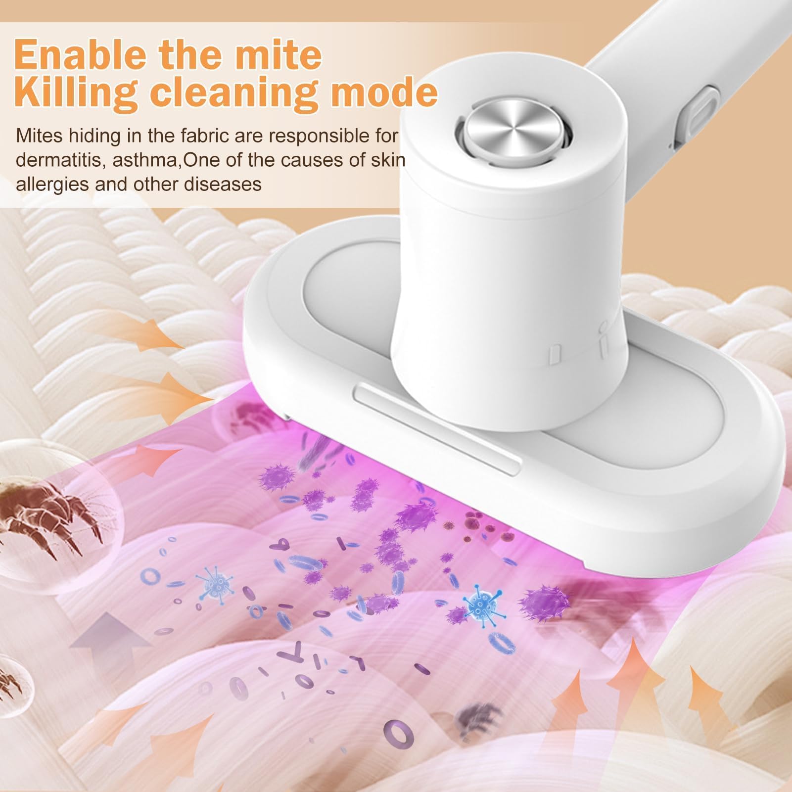 Aspirateur Matelas, Aspirateur Anti-acariens pour Matelas avec lumière UV, Aspirateur à Main avec Filtre Hepa, Elimine 99,99% de Tous Les acariens pour Lits, oreillers, canapés et Tapis