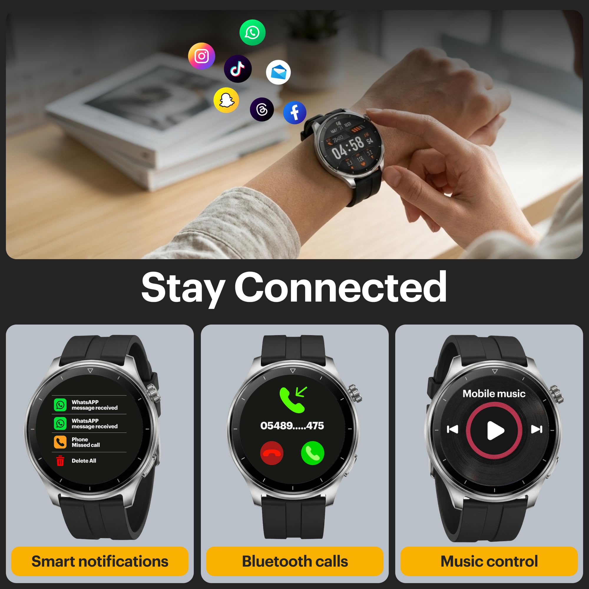 Kodak SW-7202 - Reloj Inteligente - Pantalla HD de 37 mm - Llamadas Bluetooth y Asistente de Voz - SpO2, frecuencia cardíaca, estrés, más de 100 Deportes, GPS - Duración de la batería 5 días - Carga
