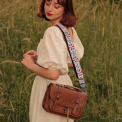 Miniatura 5 de Correa para bolso, jacquard bordada de 2 pulgadas de ancho de algodón suave y extremos de cuero, correas de repuesto para bolsa cruzada