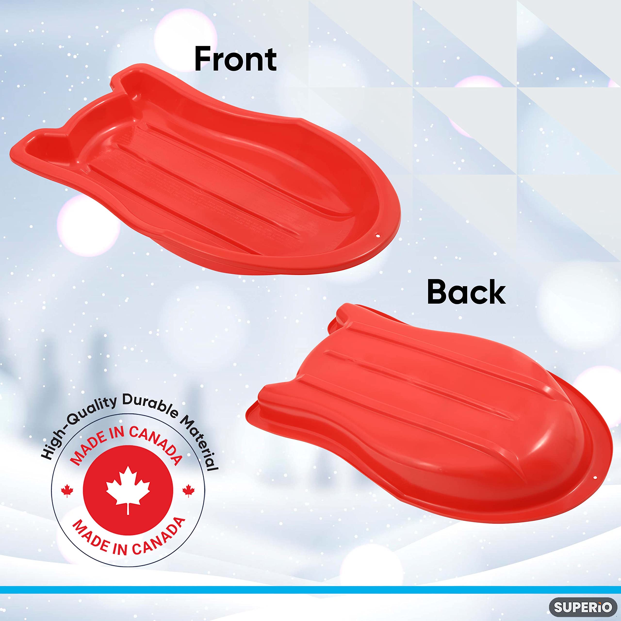 Superio Toboggan Lot de 6 traîneaux à Neige en Plastique de 94 cm pour Enfants et Adultes avec Cordes de Traction et poignées (Rouge)