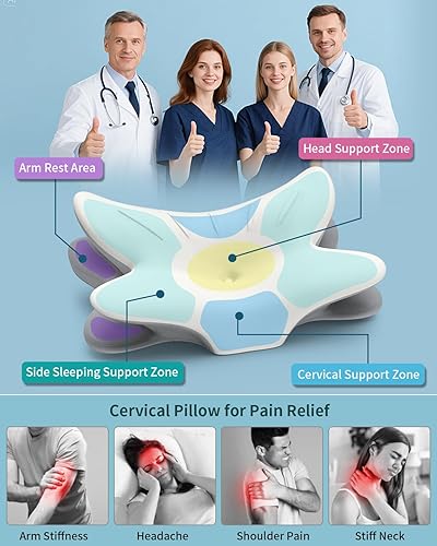 Miniatura 2 de Almohada cervical para el cuello para aliviar el dolor de dormir, ergonómica, soporte de cuello con soporte de cuello con 2 alturas, almohadas de
