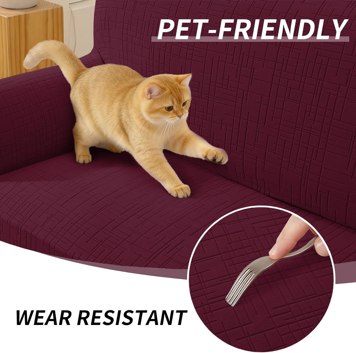 Stretch Couch Covers, Non Slip Loveseat Covers, Sofa Covers for 2 Cushion Couch, Couch Cover for Dogs Washable with Elastic Bottom, Sofa Slipcover for Kids, Dog(Sofa 57"-69", Burgundy)
