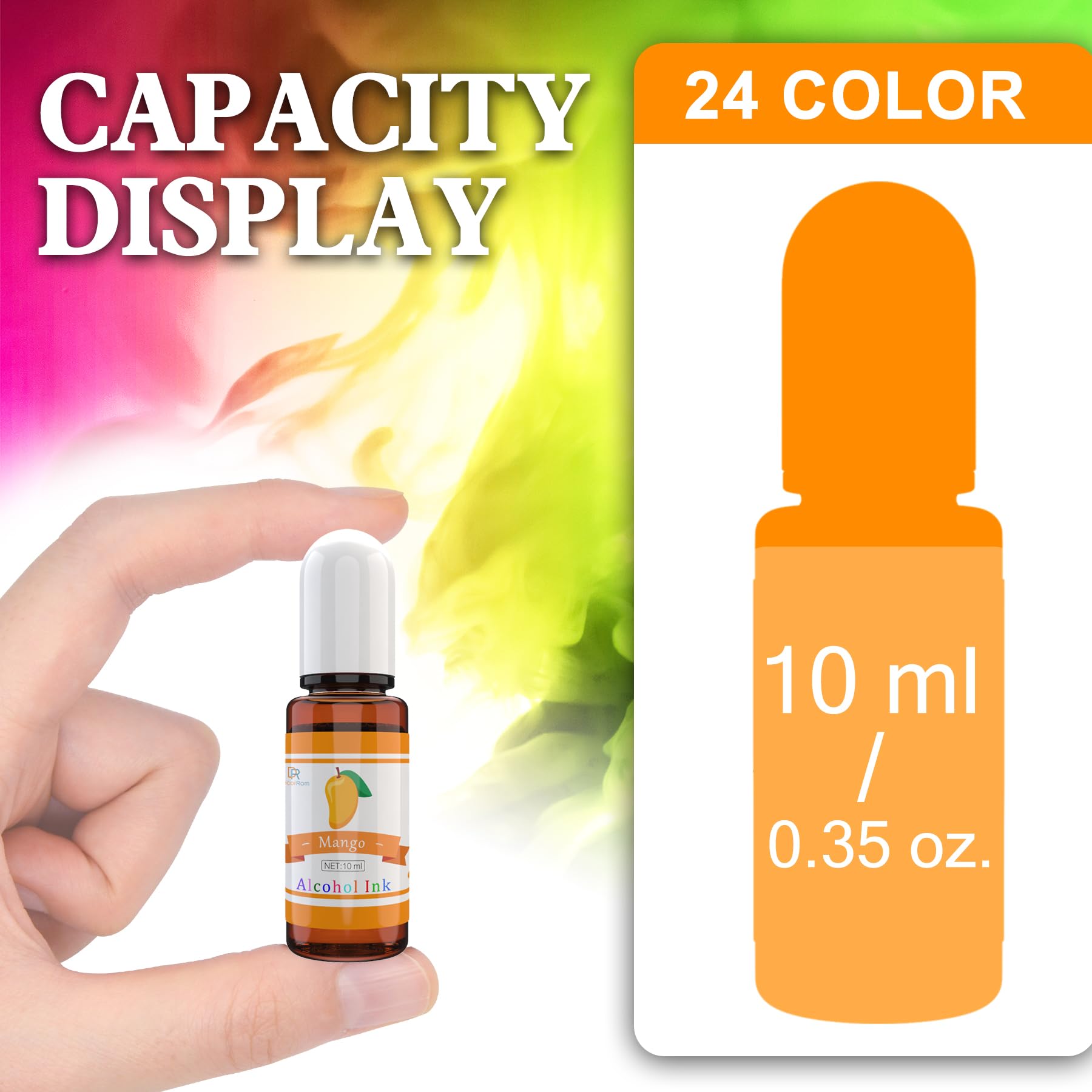 Alcohol Ink Set - 24 Colori Inchiostro Alcool per Pittura Resina Epossidica, Fabbricazione Capsule Petri di Resina - Colorante Alcolico Concentrata per Arte Resina, Bicchieri, Pittura - 24 x 10 ml