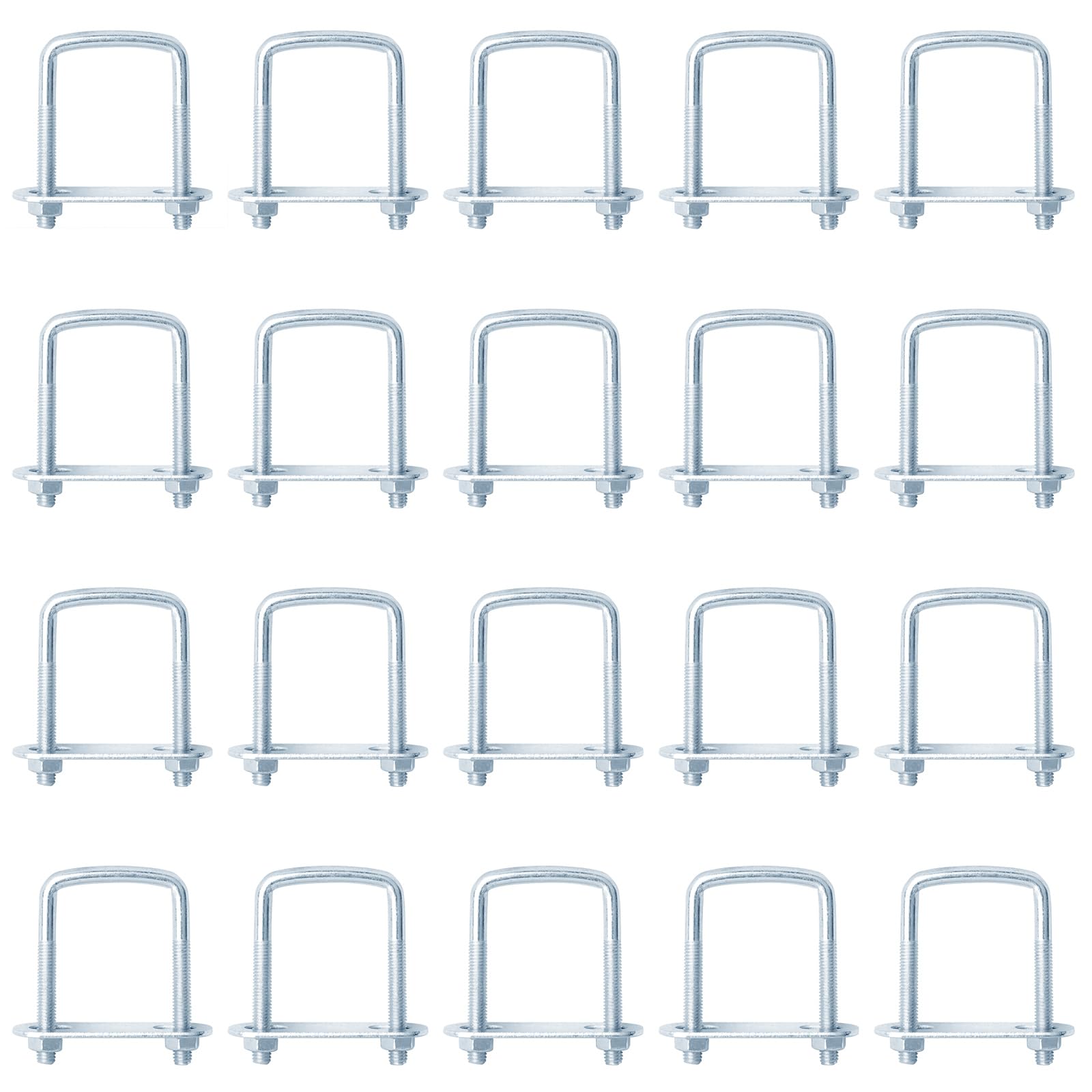 20 Pack Square U-Bolts 1-1/4 inches Width, Boat Trailer Ubolts with Washers and Nuts for Automobiles Trailer, Ski Boat, Rectangular Wood