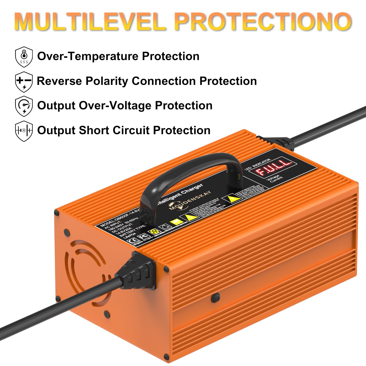 LiFePO4 Ladegerät 14.6V 20A - 12V/12.8V Lithium Batterieladegerät mit LED Anzeige für 30AH-100Ah Lithium LiFePO4 Deep Cycle Akkus,Auto,Wohnmobil,Marine