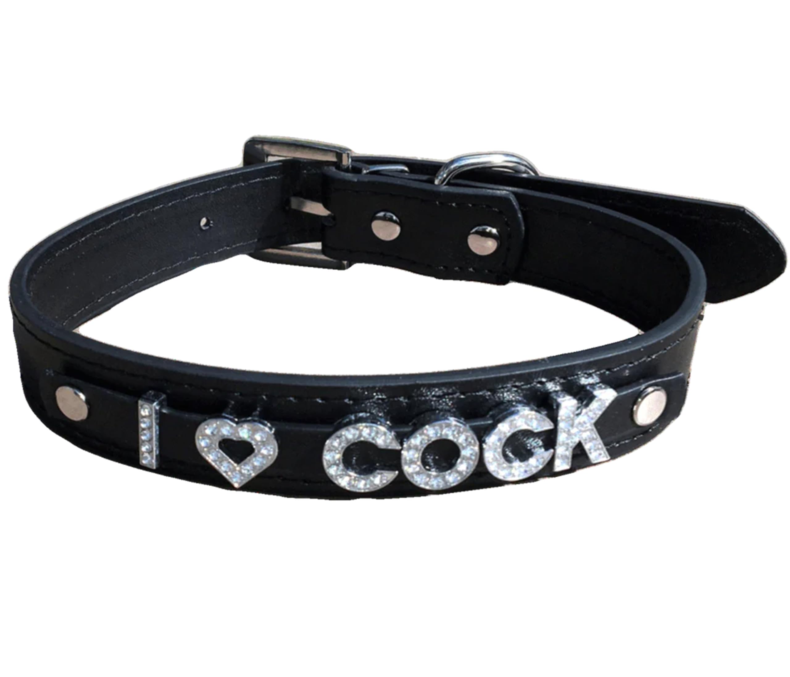 Black Vegan PU Leather Bondage Type BDSM Choker Collar Rhinestone Assorted Styles
