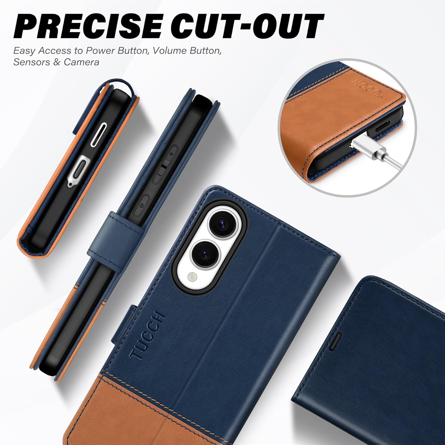 TUCCH Case Wallet for Galaxy S25 Edge, PU Leather Magnetic Kickstand [RFID Blocking] 4 Card Slot Folio Flip Cover with [TPU Shockproof Interior Case] Compatible with Galaxy S25 Edge 6.7", Blue & Brown