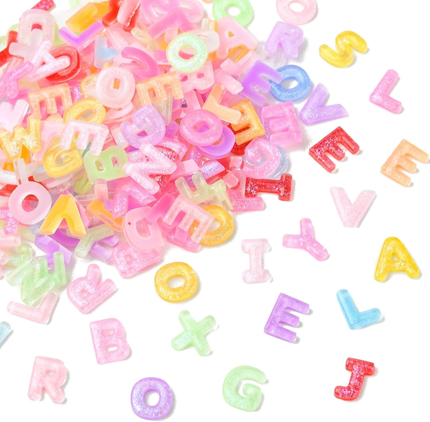 Ornazy 200Pcs Luminous Glitter Letter Resin Cabochons for Nails