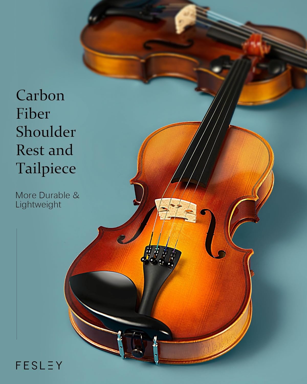Fesley Violin Fiddle Full Set: 4/4 Polished Violin Kit for Beginners, Acoustic Violin with Hard Case, Solidwood Hand Made Starter Kit with Bow, Shoulder Rest, Tuner, Extra Strings