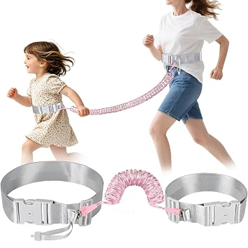 Accmor Toddler Waist Leash, Hands-Free Baby Safety Belt Anti Lost Waist Link with Lock, Reflective Kids Leash Child Secure Public Walking Tether for Boys Girls & ADHD/ASD Autistic Children, Pink