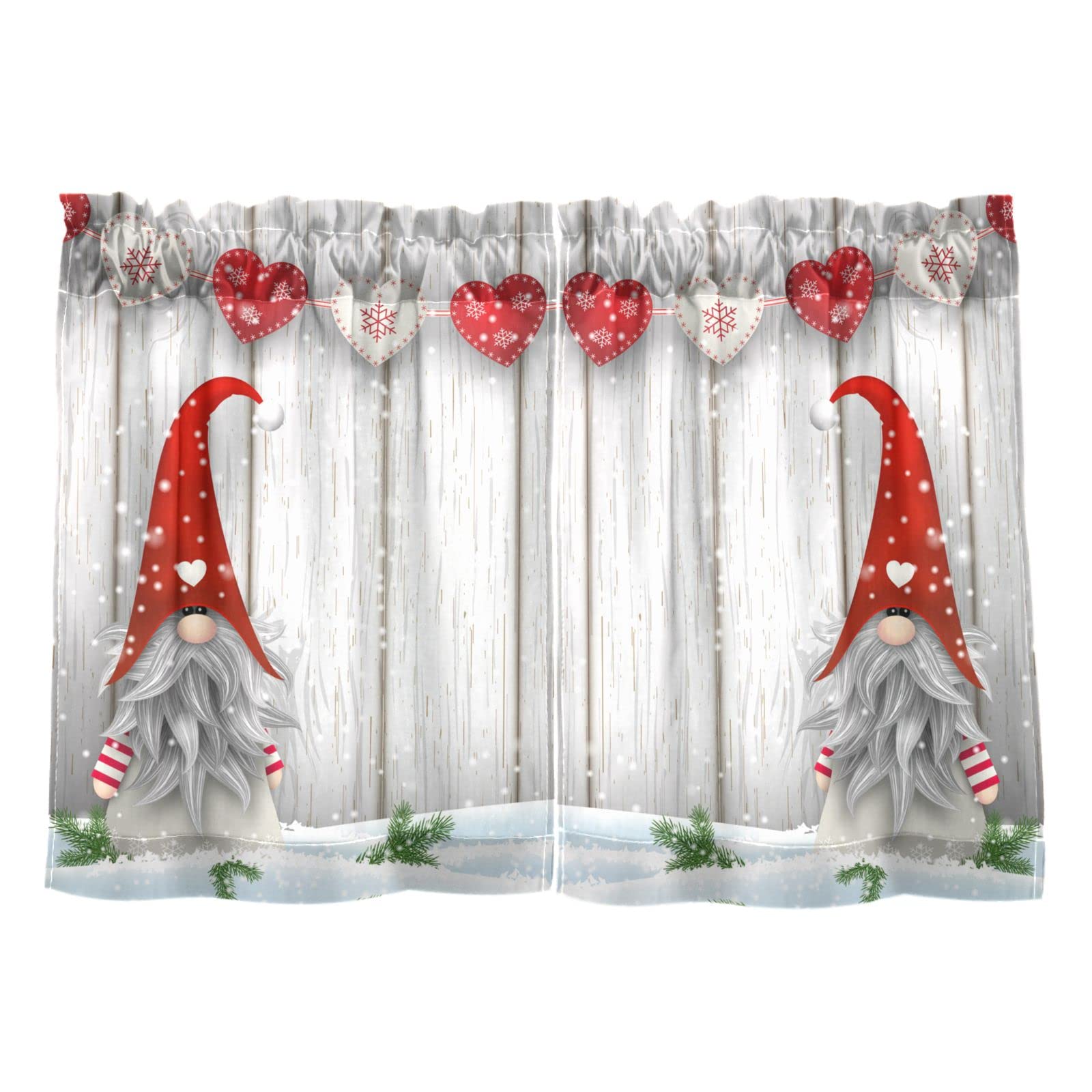 Mnsruu Cortinas de cocina, cortinas cortas de gnomo de Navidad, cortinas de media ventana, 2 paneles de cortinas para Navidad, 27 x 36 pulgadas