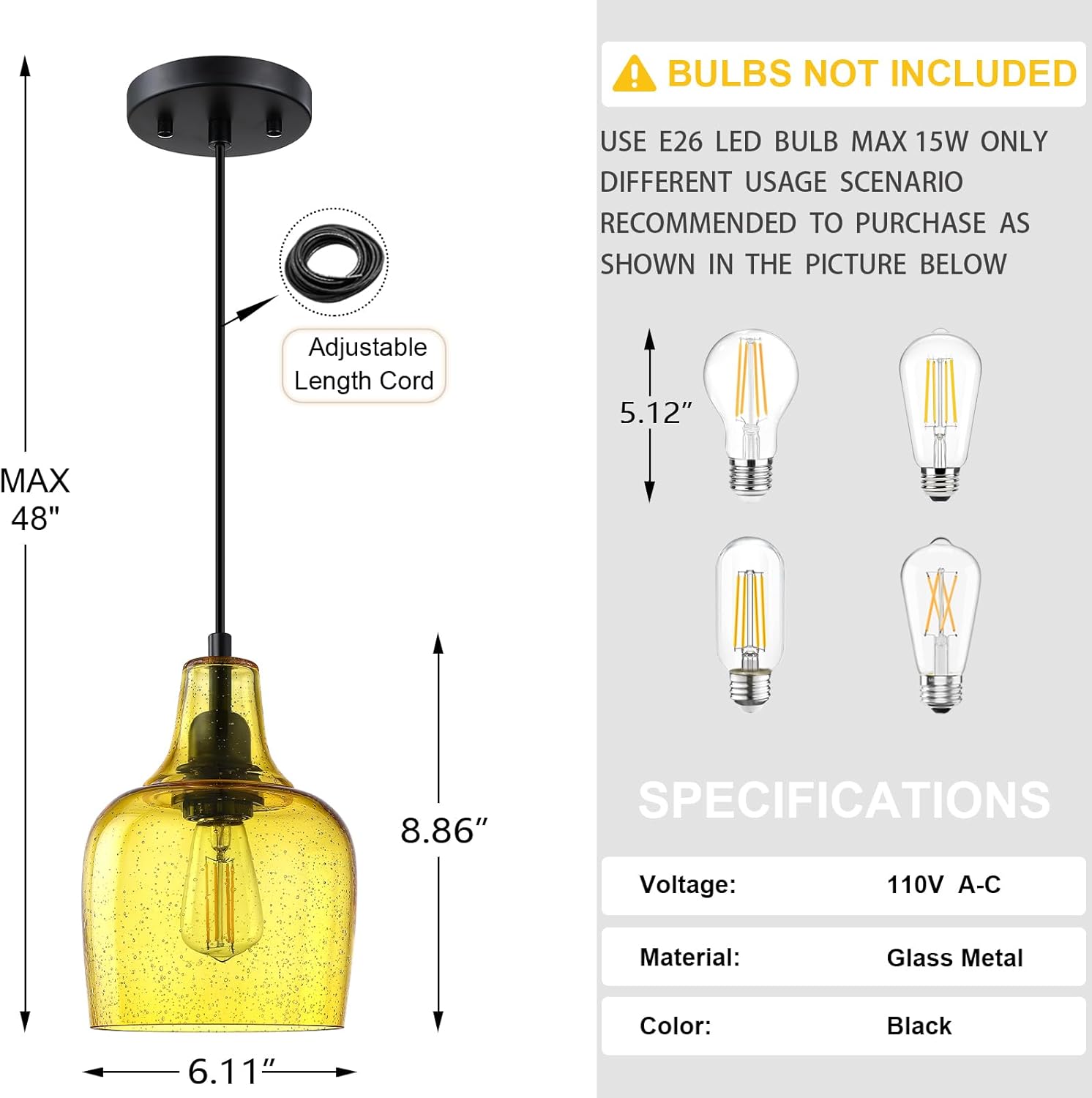 3 Pack 1 Light Hanging Indoor Kitchen Island Pendant Light 6.1" Orange Seeded Glass Pendant Ceiling Light Fixtures Black Finish Modern Farmhouse Dinning Over Sink