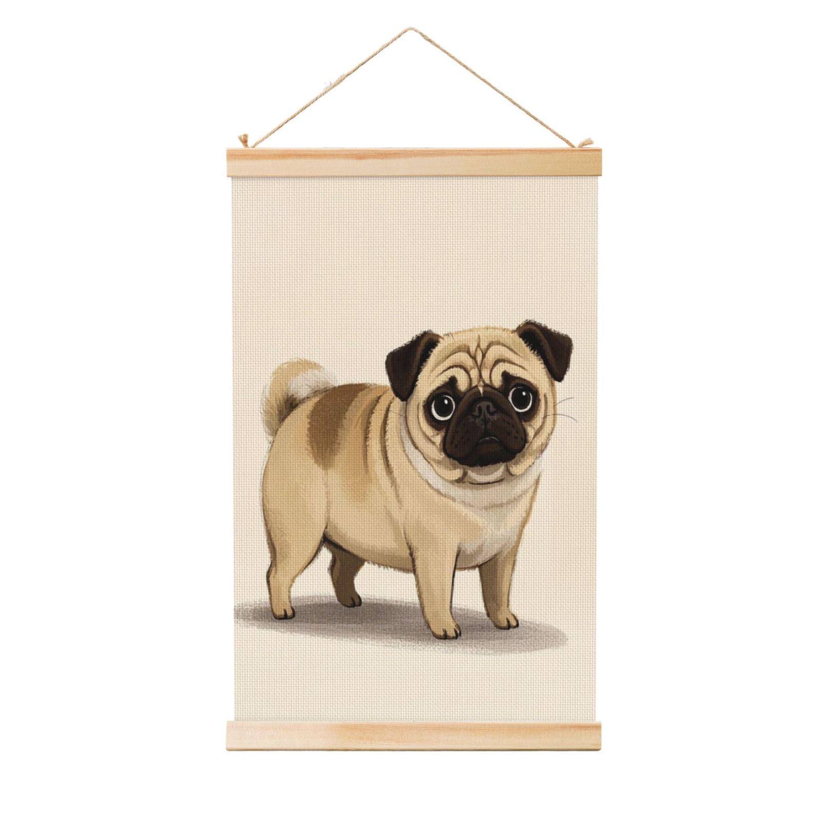 cartoon pug Poster Wooden Shaft Hanging Poster Wall Hanging Banner Canvas Artwork with Wood Frames 20"x30" Modern Artwork Decor Ready to Hang Wall Art for Home Decor Scroll Painting