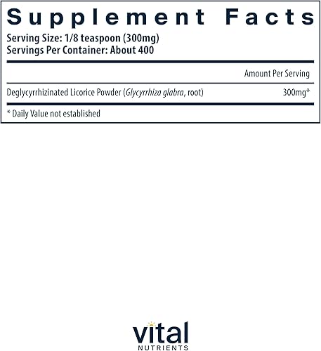 Miniatura 2 de Vital Nutrients DGL Powder | Suplemento vegano | Extracto de raíz de regaliz DGL para apoyar el revestimiento saludable del estómago y el tracto
