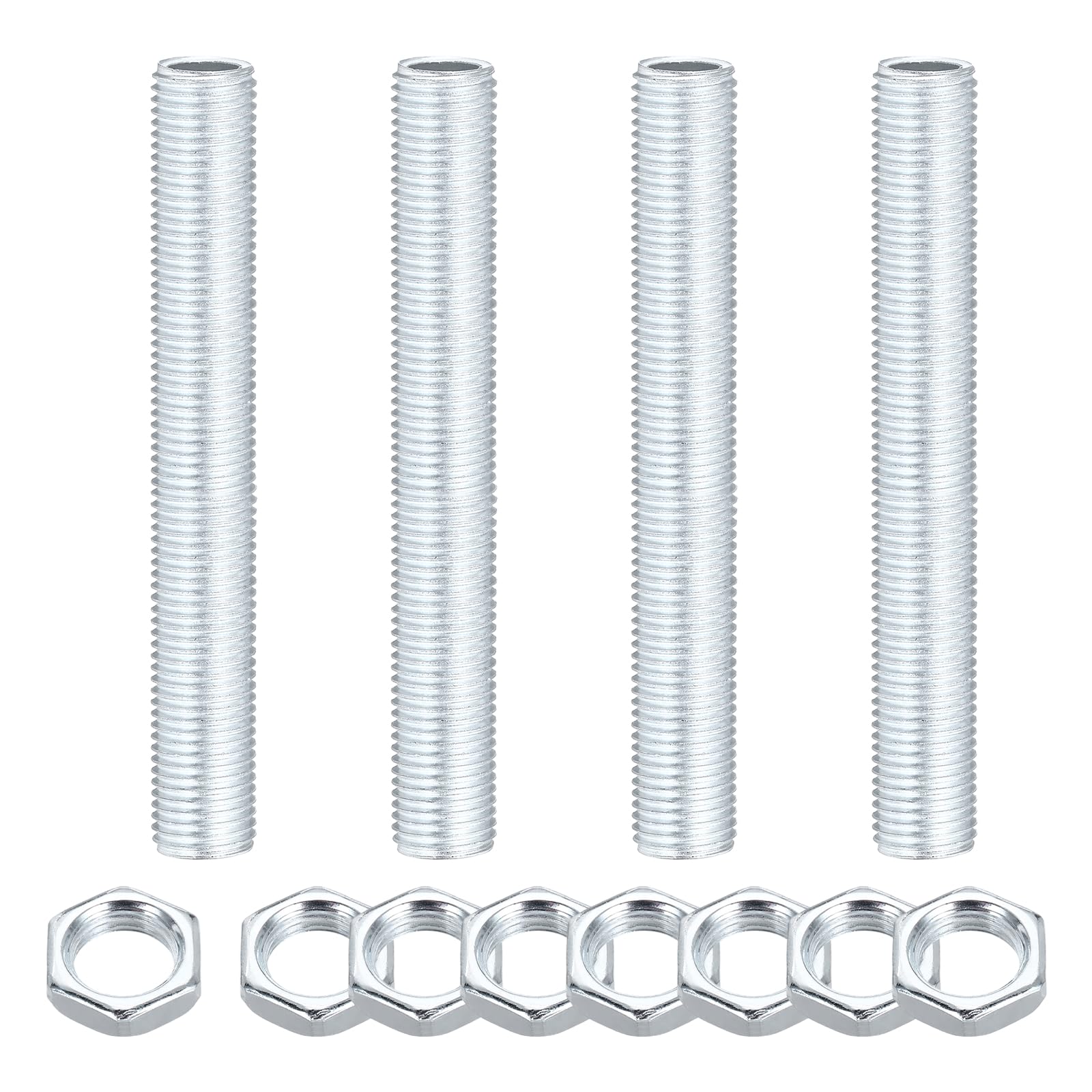 sourcing map 4Pcs 3.9" Lamp Pipe Nipples Kit with Lock Nuts, M14x1.5 Fine All Threaded Hollow Tube Lamp Repair Hardware Fasteners for Chandelier Ceiling Lamps Assembly DIY, White Zinc