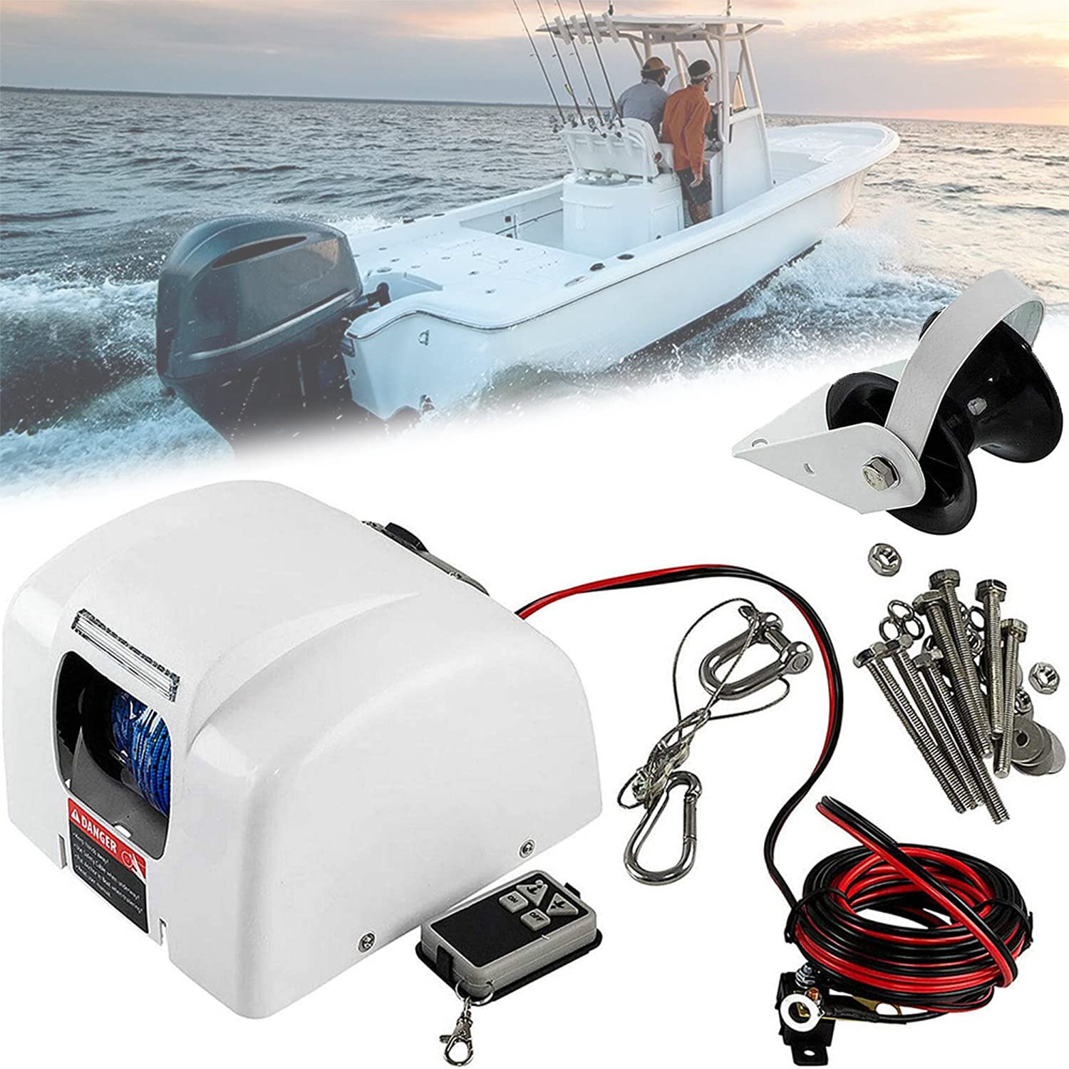 Verricello elettrico Verricello per barca 12V Portata massima dell'ancora:45 libbre Verricello per ancora con telecomando Verricello per ancora Verricello per barca di mare Verricello per acqua salata
