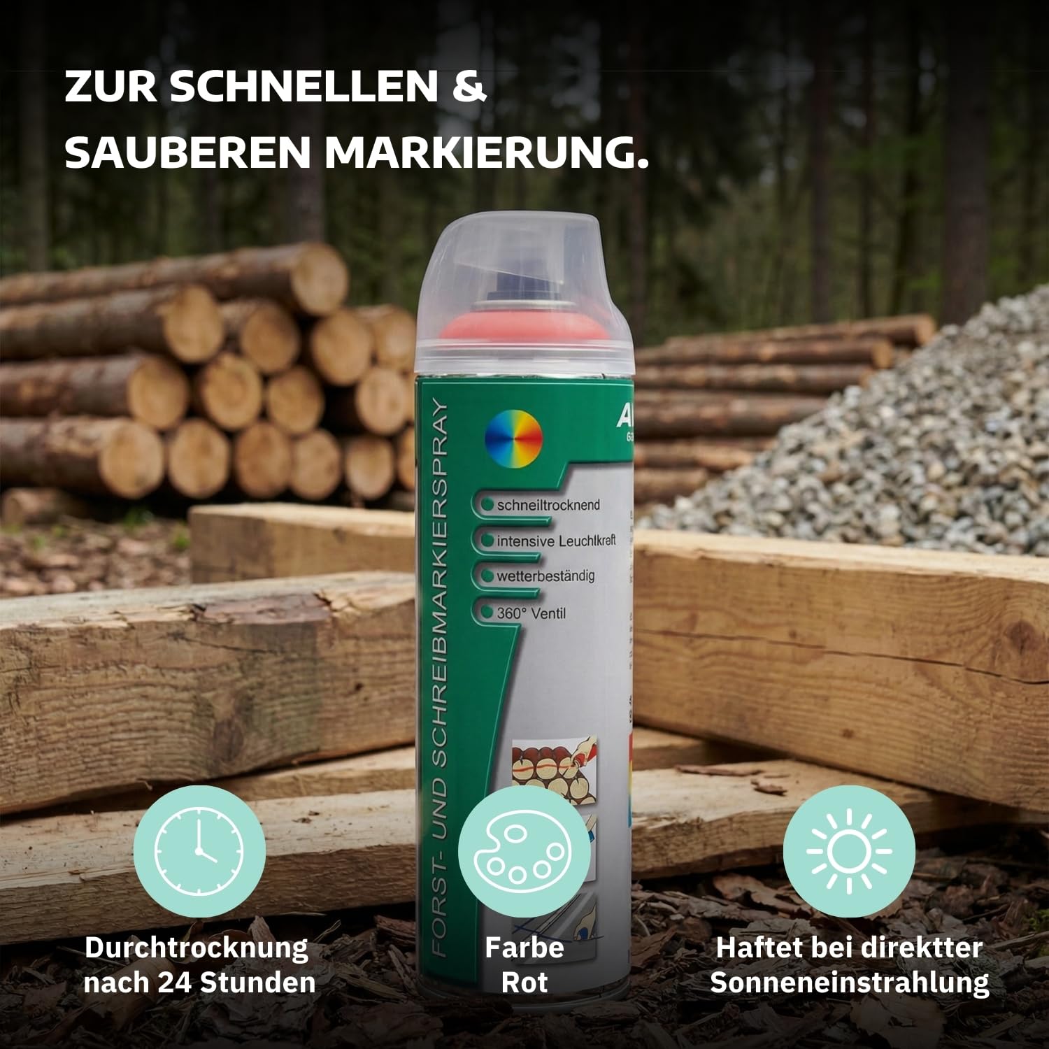 12 x Forst-Markierungsspray in Rot 500 ml I 2-3 Jahre sichtbar I präzises Markierspray Forst I umweltfreundliche Sprühfarbe für Holz I fluoreszierende Farbe I Forst Werkzeug