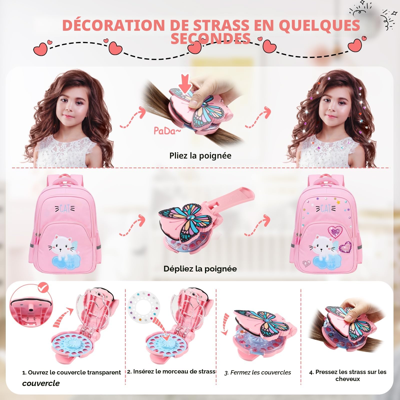 SEMKOTREE Machine à Strass pour Cheveux avec 630 Gemmes et Extension, Hair Bedazzler, Bijoux Paillettes Diamond Styler Kit, Cadeau Fille 6 Ans