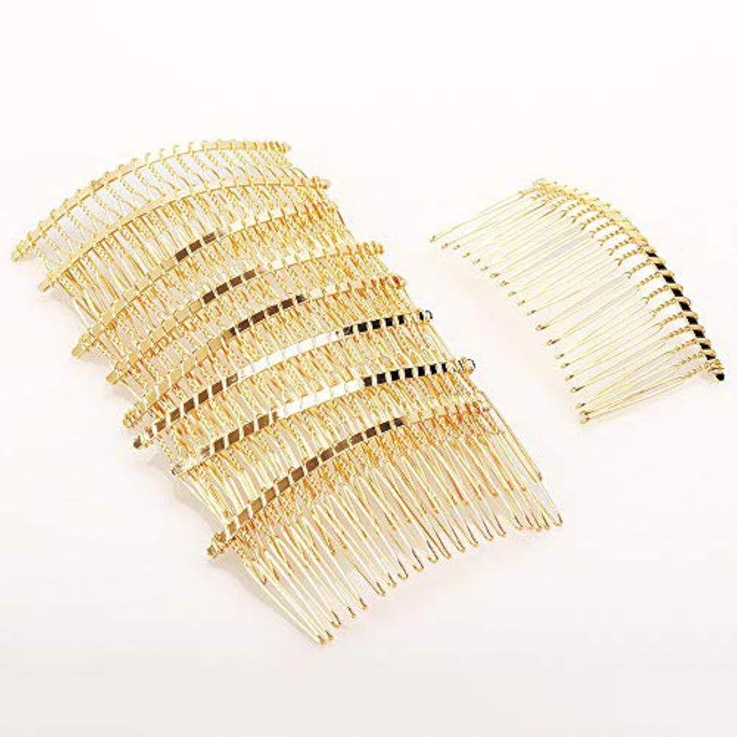 Rocutus 10pcs 20 Teeth Metal Wire Hair Clip Combs, Fancy DIY Bridal Wedding Veil Combs for Women, Rust Resistant, Durable, Gold