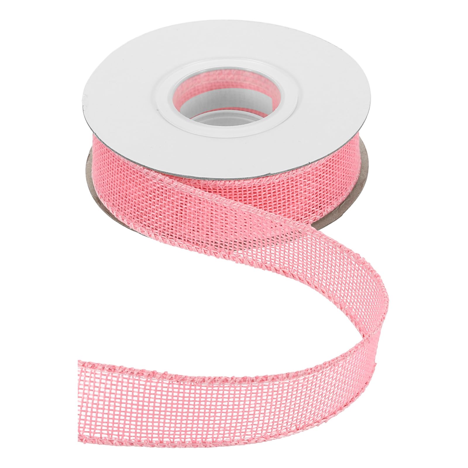 sourcing map Burlap Wired Ribbon 1" x 10 Yards Wired Edge Ribbon Cross Linen Woven Strap for Big Bow Wreath Holiday Parties Home and Outdoor Decoration, Pink