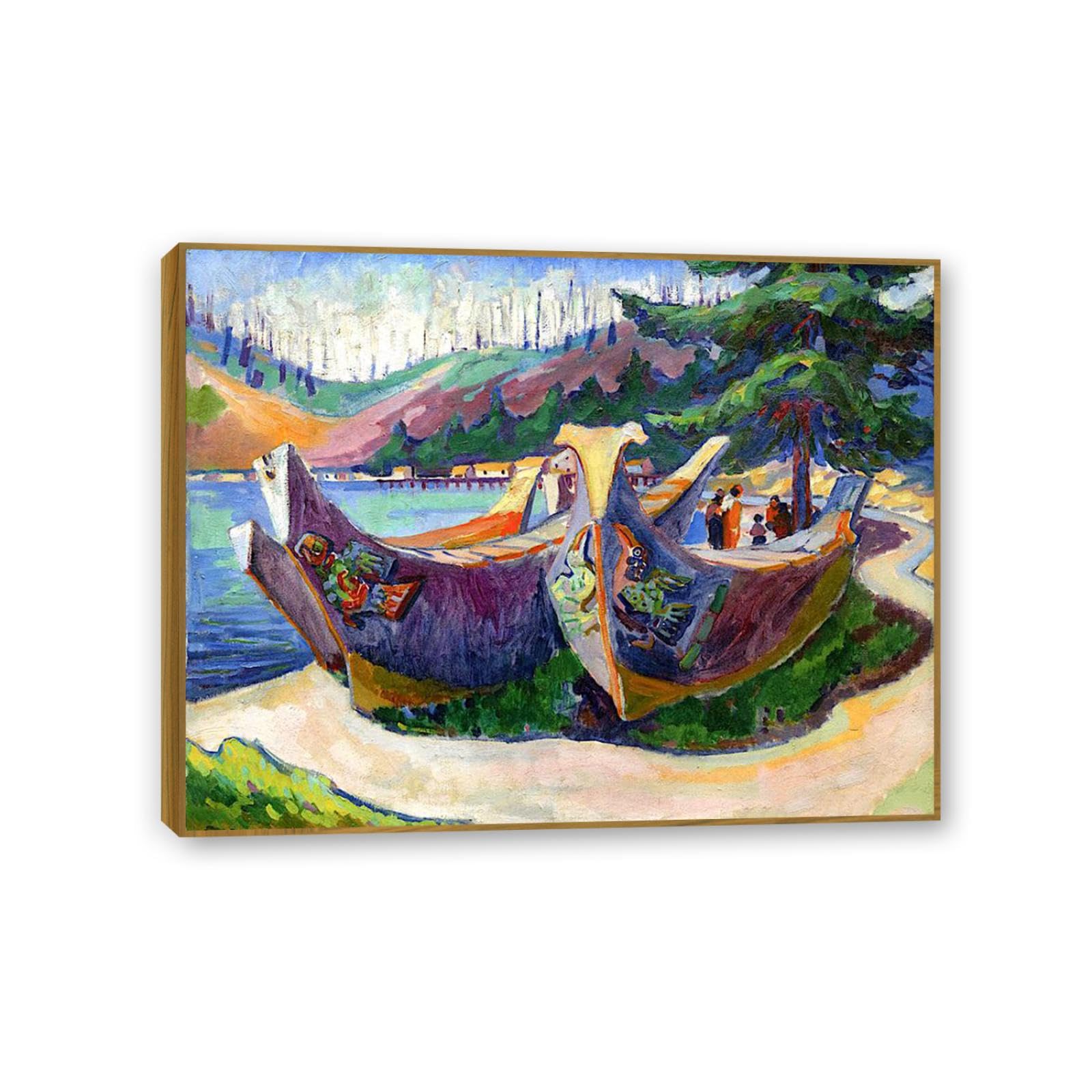 Hau3sh3a Emily Carr Impresión en Lienzo Canoas de guerra poster cuadros famosos Reproducción en Lienzo abstracto paisaje Cuadros Decoracion Salon Modernos65x50cm(26x19in) Marco dorado