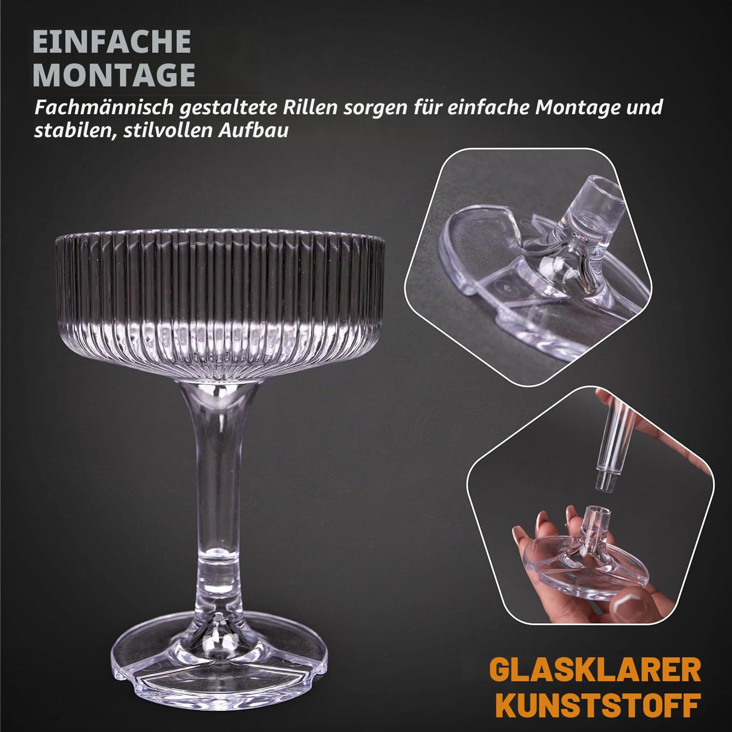 Ksestor Champagne-Turm – 21-teiliges Set aus 7oz Kunststoff Champagner-Coupes – Klar | Stapelbare Champagnergläser für Hochzeiten, Partys, Events und Gastgeber - Bruchfest - BPA-frei