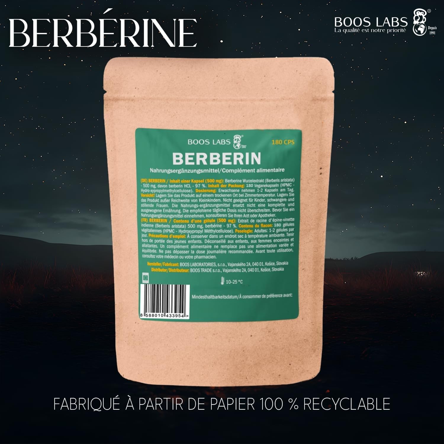 Berbérine I 1000 mg I 180 gélules végétaliennes (150 + 30 gélules supplémentaires) I Gélules de berbérine à haute dose, I 2 gélules par jour I Composition pure sans additifs dans le sachet