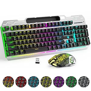 Wireless Gaming Keyboard and Mouse Combo RGB Backlit Rechargeable 2000 mAh Battery Mechanical Feel Anti-ghosting Keyboard 6D 4800DPI