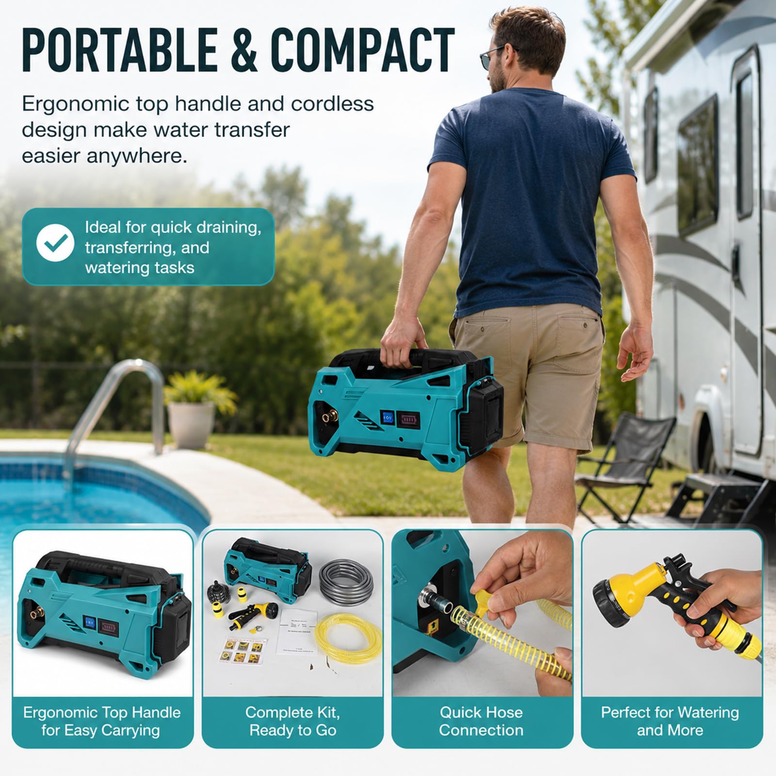 Kabellose selbstansaugende Wasserpumpe 780L/H18V Batterie (ohne Batterie)