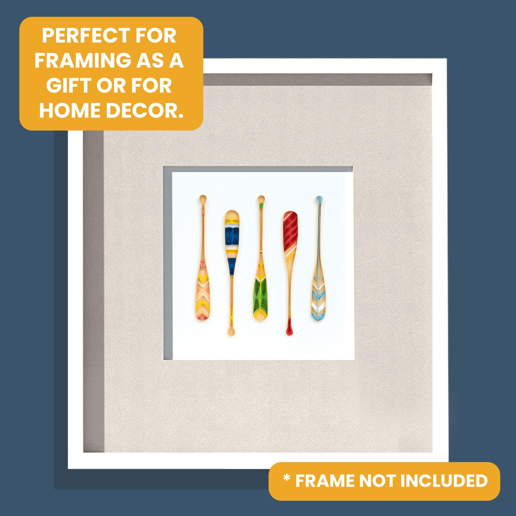 Quilling Painted Canoe Paddles Rowing Adventure Hand-Finished Art Greeting Card Frameable Art - Image 2