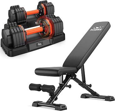 FLYBIRD Adjustable Workout Bench with 55LBx2 Dumbbell Set, Home Gym Equipment for Full Body Strength Training