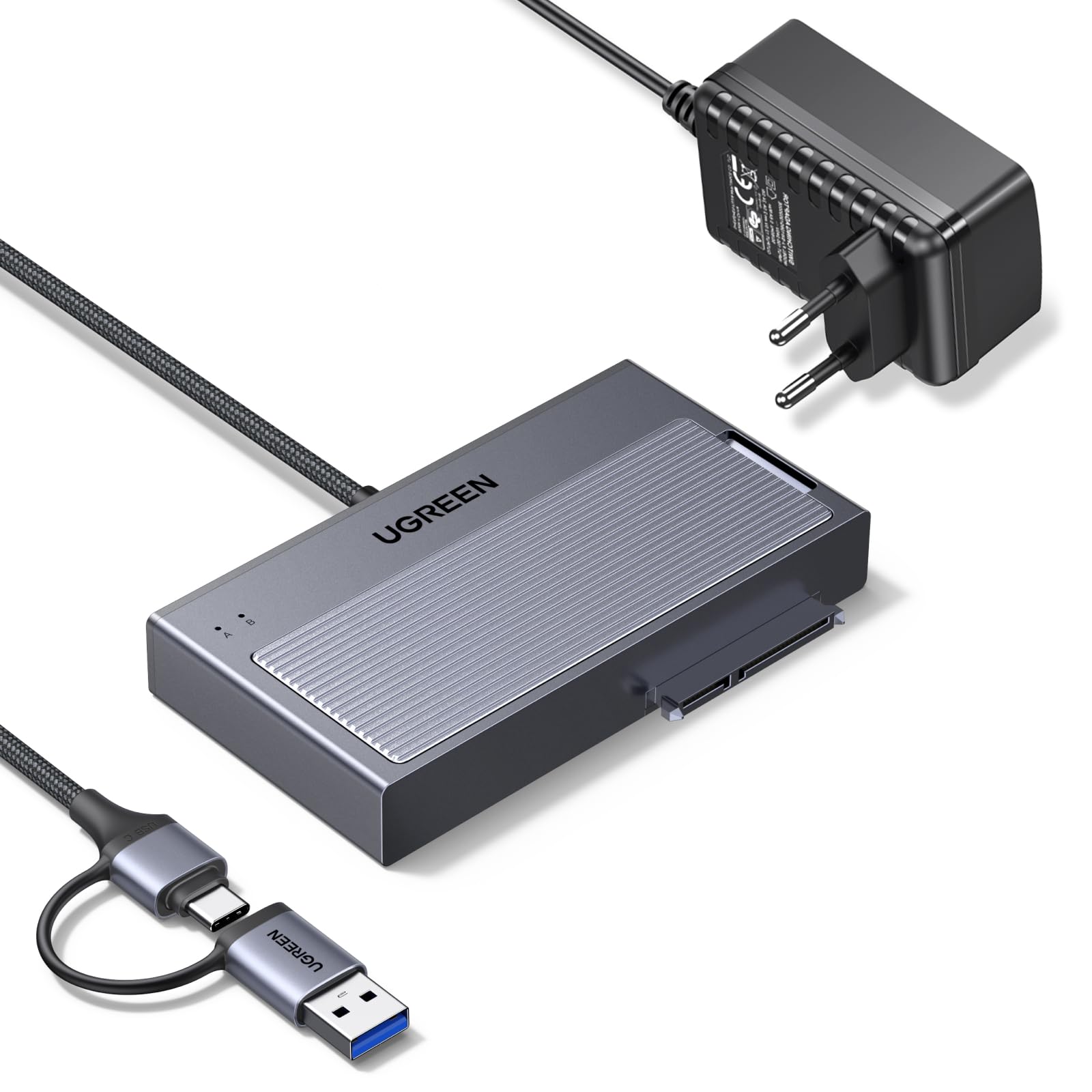 UGREEN 2 in 1 M.2 NVMe SATA USB Adapter, 10Gbps Festplatten Adapter für M.2 NVMe SSDs und 2,5/3,5 Zoll SATA HDD & SSD, Festplatten Dockingstation kompatibel mit Windows, MacOS, Linux(Werkzeuglos)