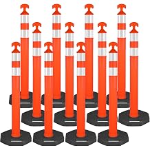 42" Traffic Delineator Posts,12 Pack Orange Safety Cones with Reflective Collars and Weighted Base for Road Safety, Parking Lots