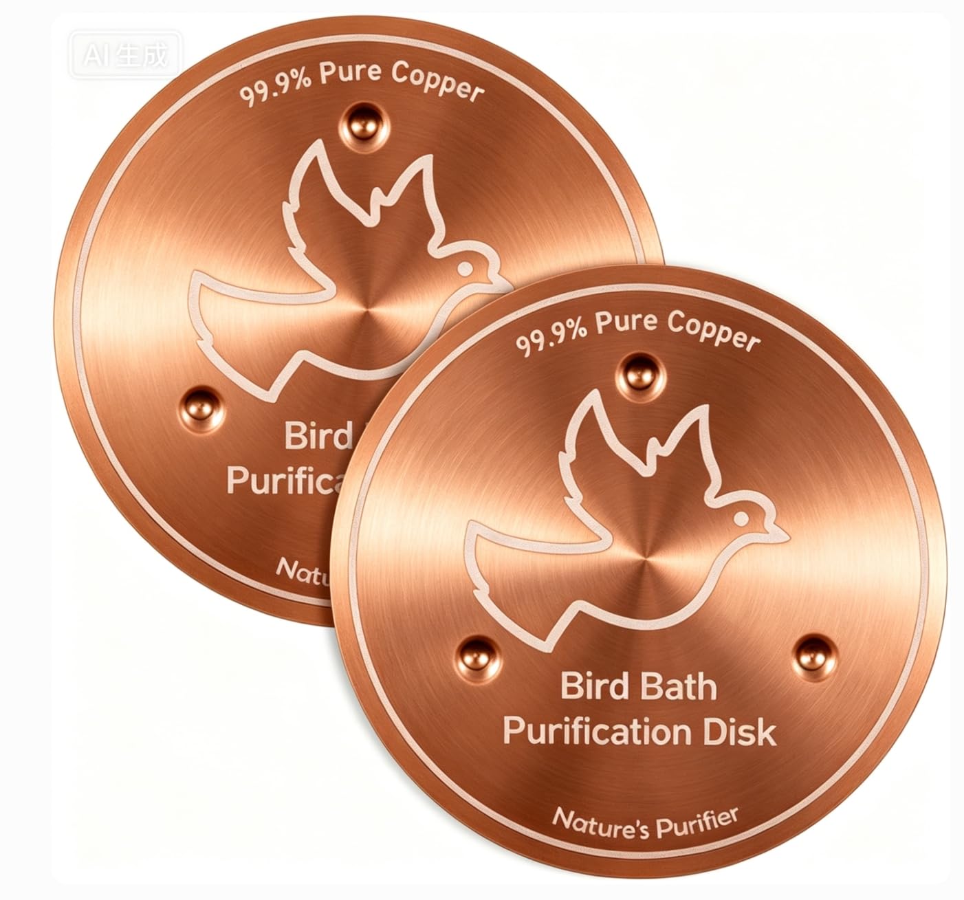 poluu 99.99% Pure Copper Bird Bath Purification Disk 2PCS,0.8mm Thick Self-Cleaning Birdbath Cleaner Design Keeps Water Fresh Year-Round Fit for Outdoor Birdbaths & Bowls Bird Bath Fountains