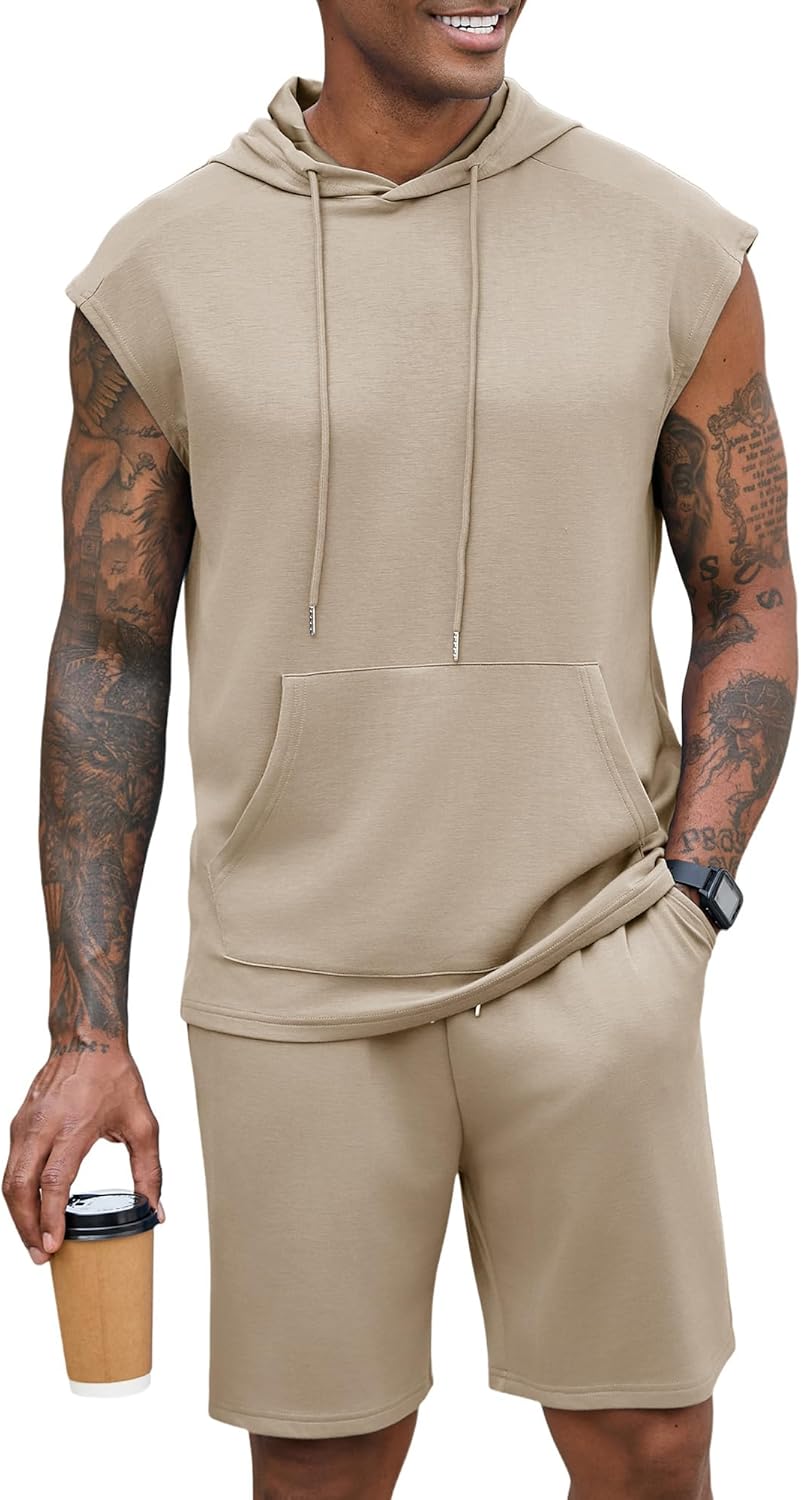 Uni Clau Men's Tracksuit Short Sleeved Summer Hooded Athletic Outfits Casual Lightweight Shorts Set M-3XL
