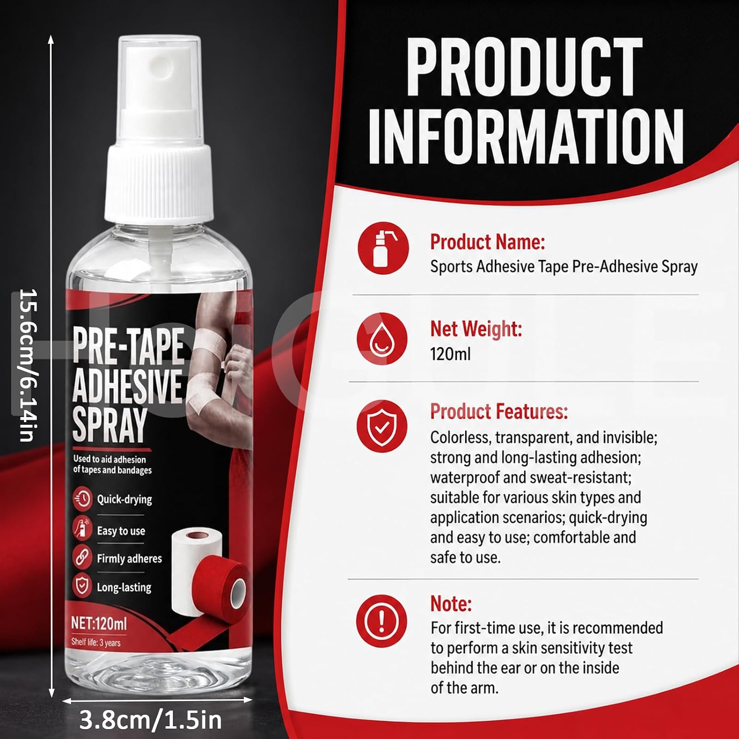 4oz Pre Tape Spray, Quick-Drying, Sweat-Proof, Long-Lasting and Durable
