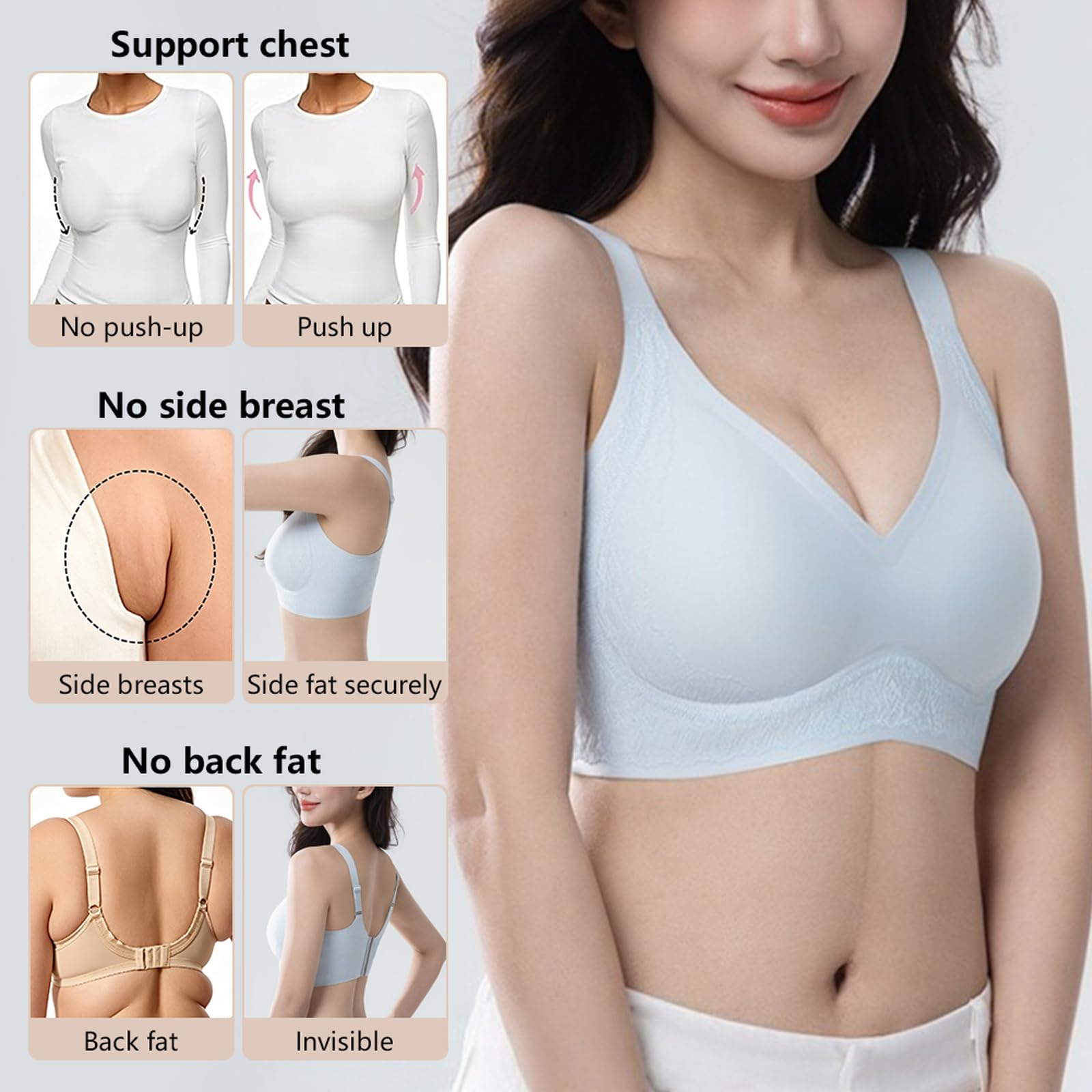 Brassiere Sport Femme sans Armature Soutien Gorge Push up 75D | brassière forte poitrine support léger bretelles larges et confortables sous un t-shirt