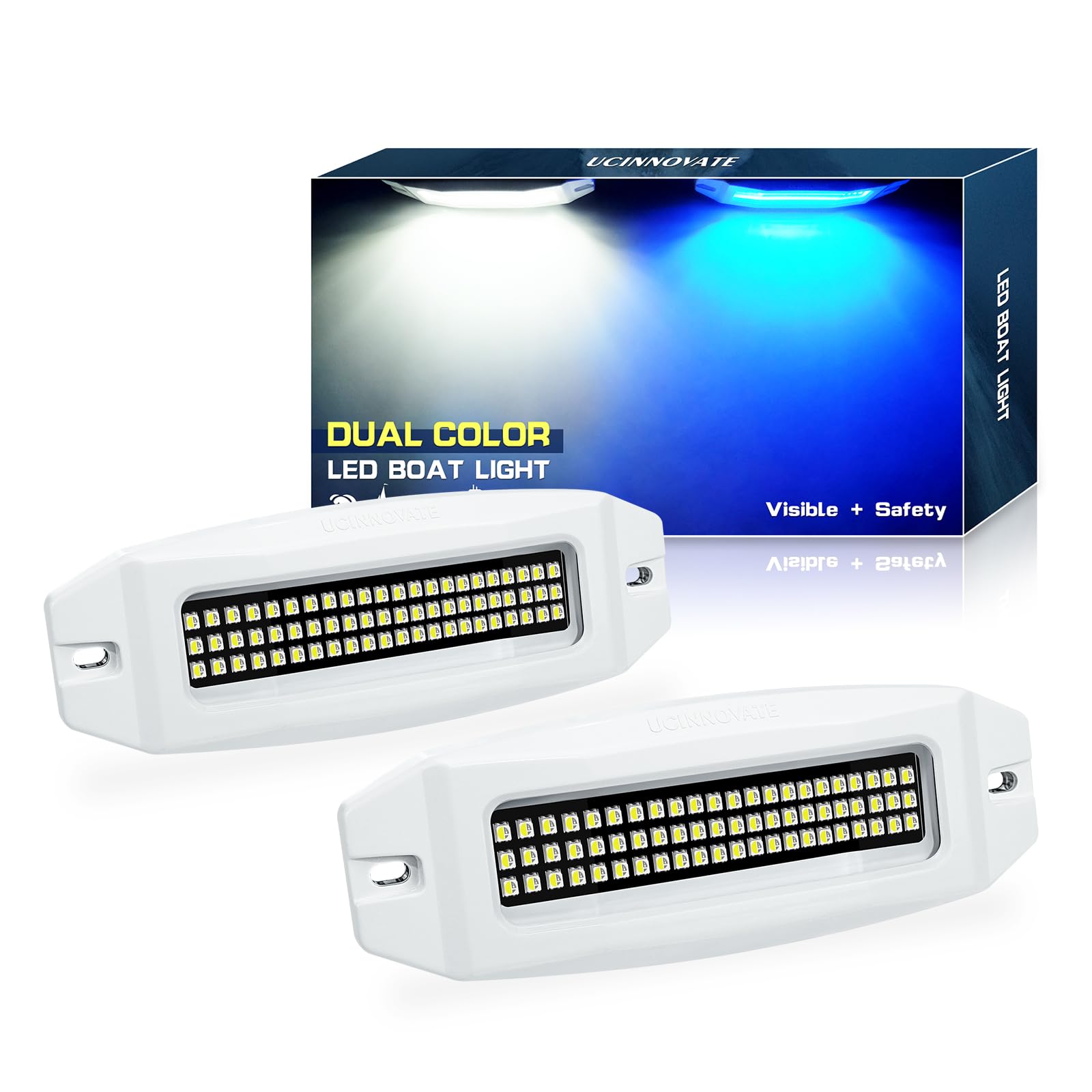 Photo 1 of UCINNOVATE 2X 6.9" Marine LED Boat Lights, Dual Color Waterproof Transom & Underwater Lights for Yachts, Boats, Sailboats, Pontoons, Stern & Deck (Blue/White, 12-36V, IP68)