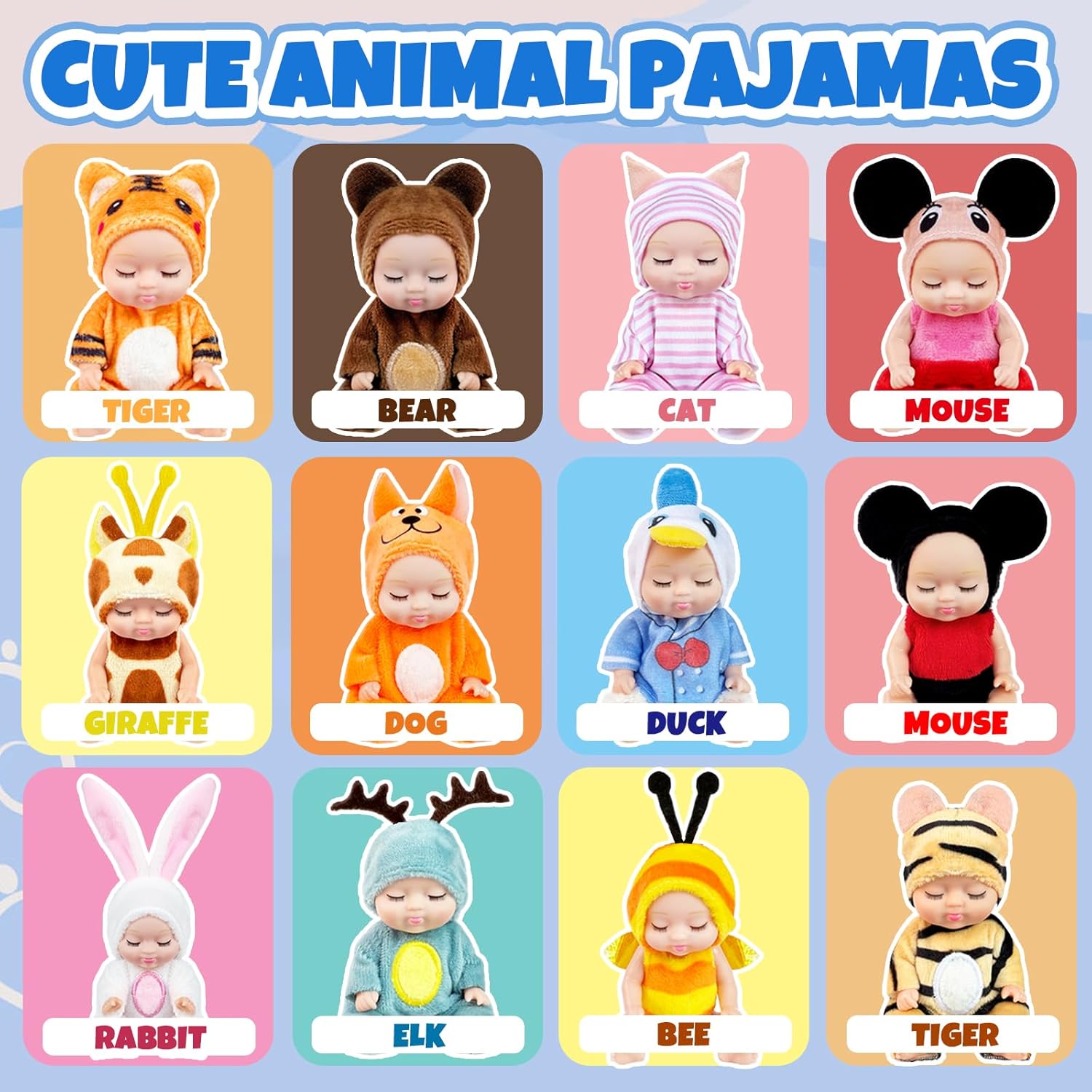 Muiyaneq 12 Pcs Mini Baby Dolls,4 inch Lifelike Realistic Tiny Baby Dolls with Animal Clothes,Cute Baby Doll Gifts for Girls Kids Birthday Baby Shower